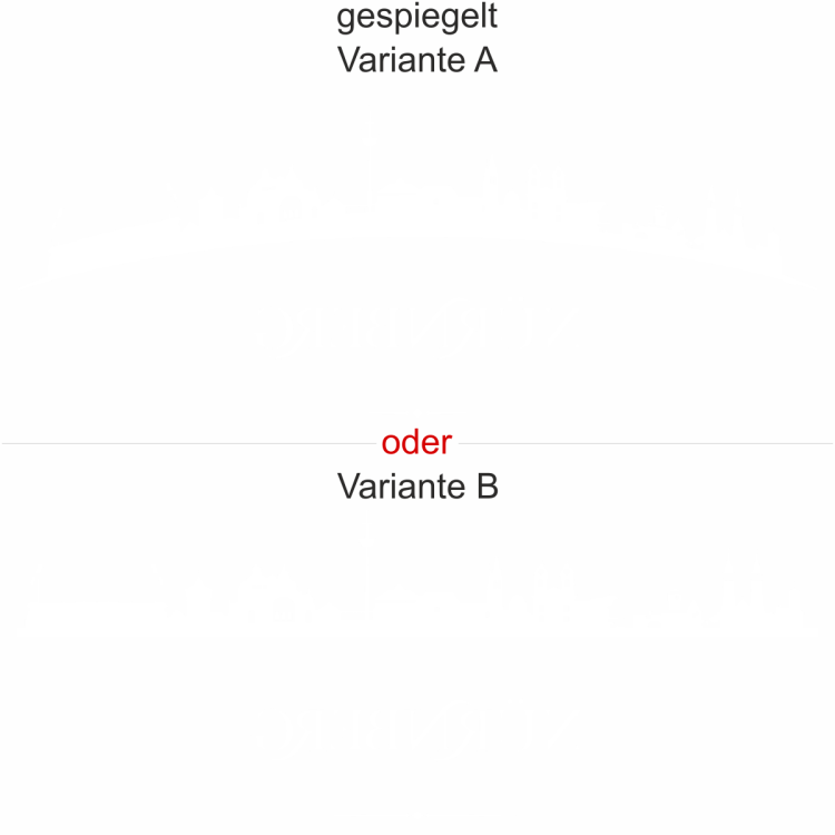 Aufkleber für Glas mit der Sykline von Nürnberg - Ansicht Ausrichtung und Farbauswahl