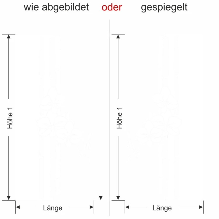 Glastür Milchglasfolie Bambus mit Orchidee - Ansicht Ausrichtung mit Farbauswahl