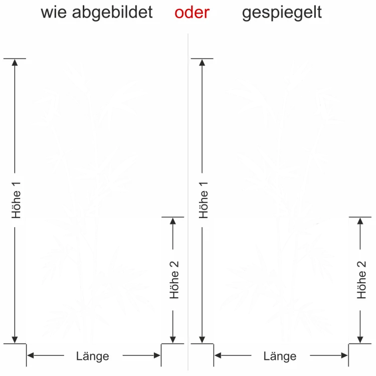 Glastür Milchglasfolie Bambuszweige - Ansicht Ausrichtung mit Farbauswahl und Anleitung zur Größenberechnung - Vorschlag 1