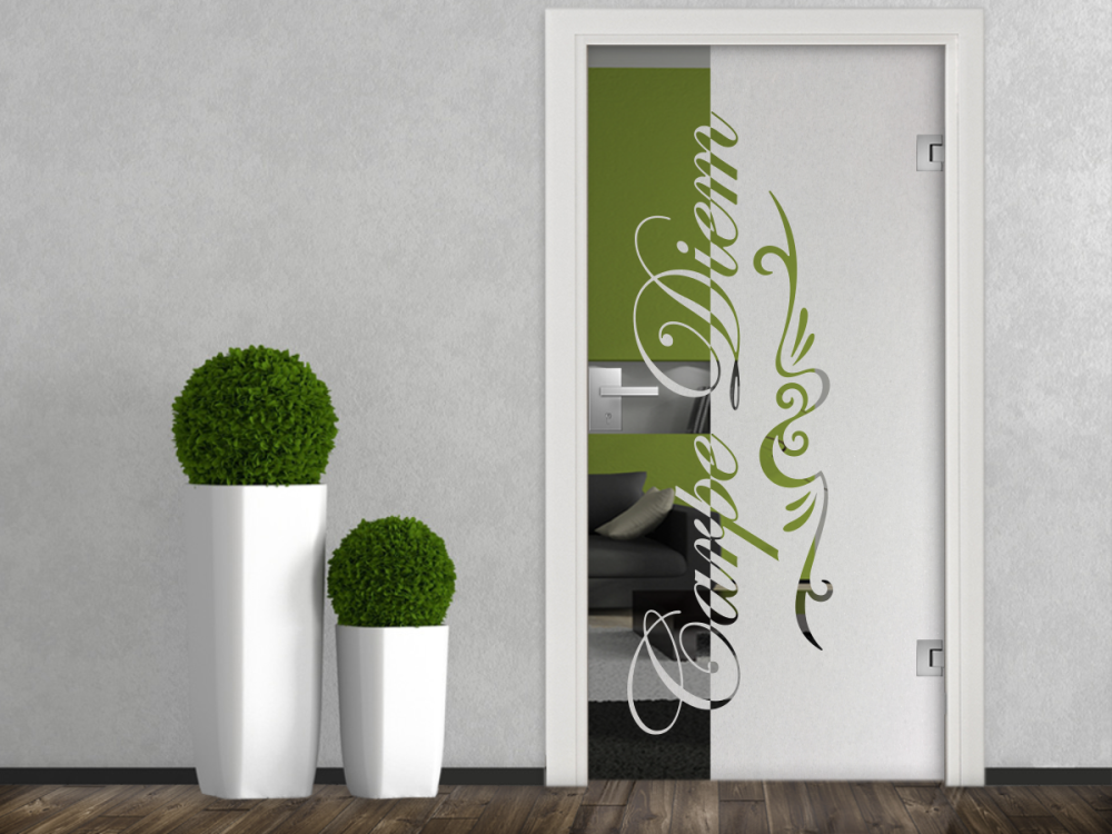 Glastür Milchglasfolie Carpe Diem Eleganz