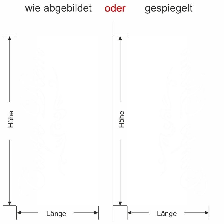 Glastür Milchglasfolie Carpe Diem Eleganz - Ansicht Ausrichtung und Farbauswahl