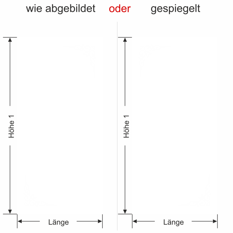 Glastür Milchglasfolie Dekorative Ecken - Ansicht Ausrichtung und Farbauswahl