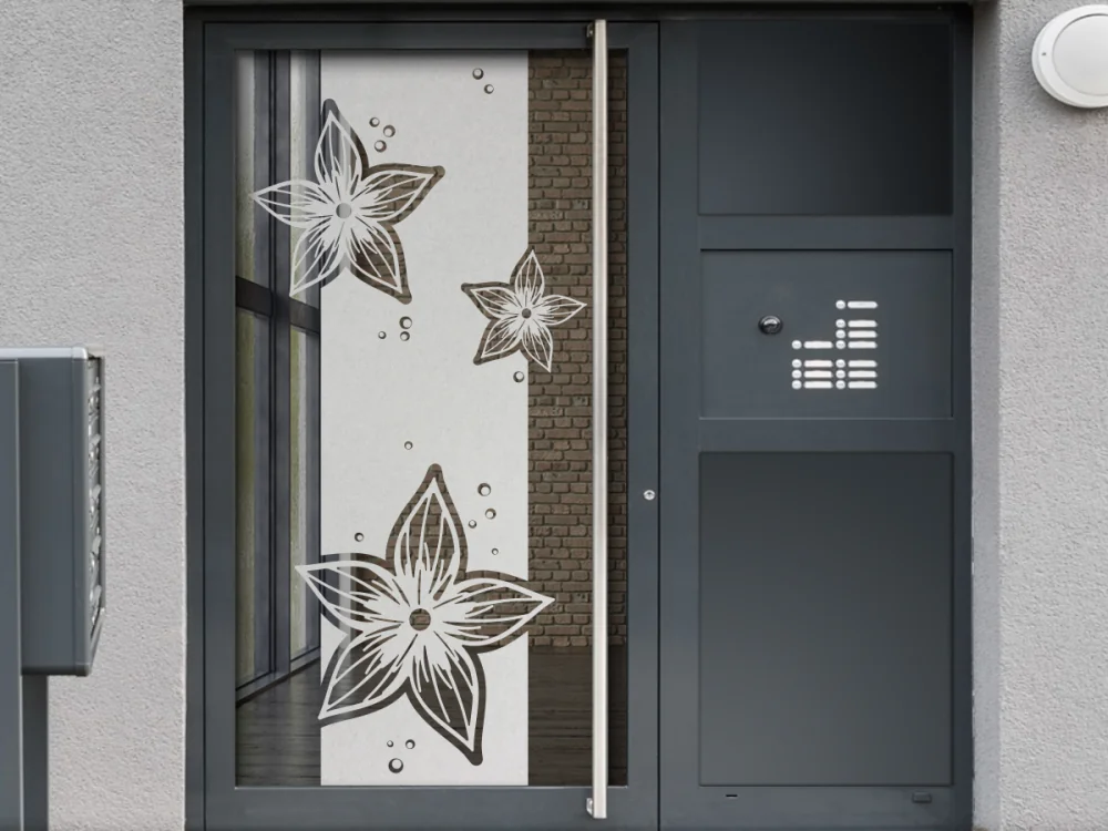 Glastür Milchglasfolie Fleurs - Ansicht Ausrichtung und Farbauswahl