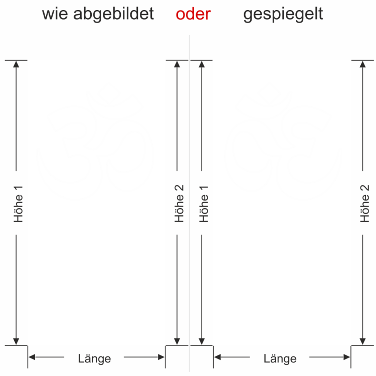 Glastür Milchglasfolie Om - Ansicht Ausrichtung mit Farbauswahl und Vorschlag 1
