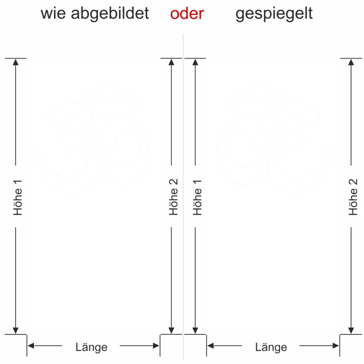 Glastür Milchglasfolie Om - Ansicht Ausrichtung mit Farbauswahl und Vorschlag 1