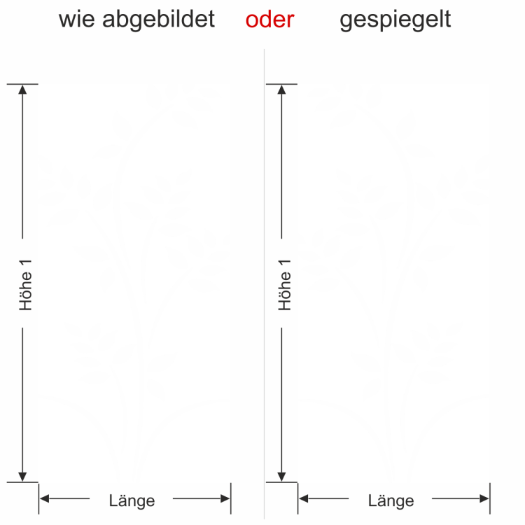 Glastür Milchglasfolie Pflanze - Ansicht Ausrichtung und Farbauswahl