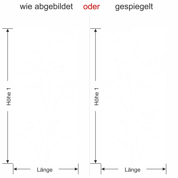 Glastür Milchglasfolie Pflanze - Ansicht Ausrichtung und Farbauswahl