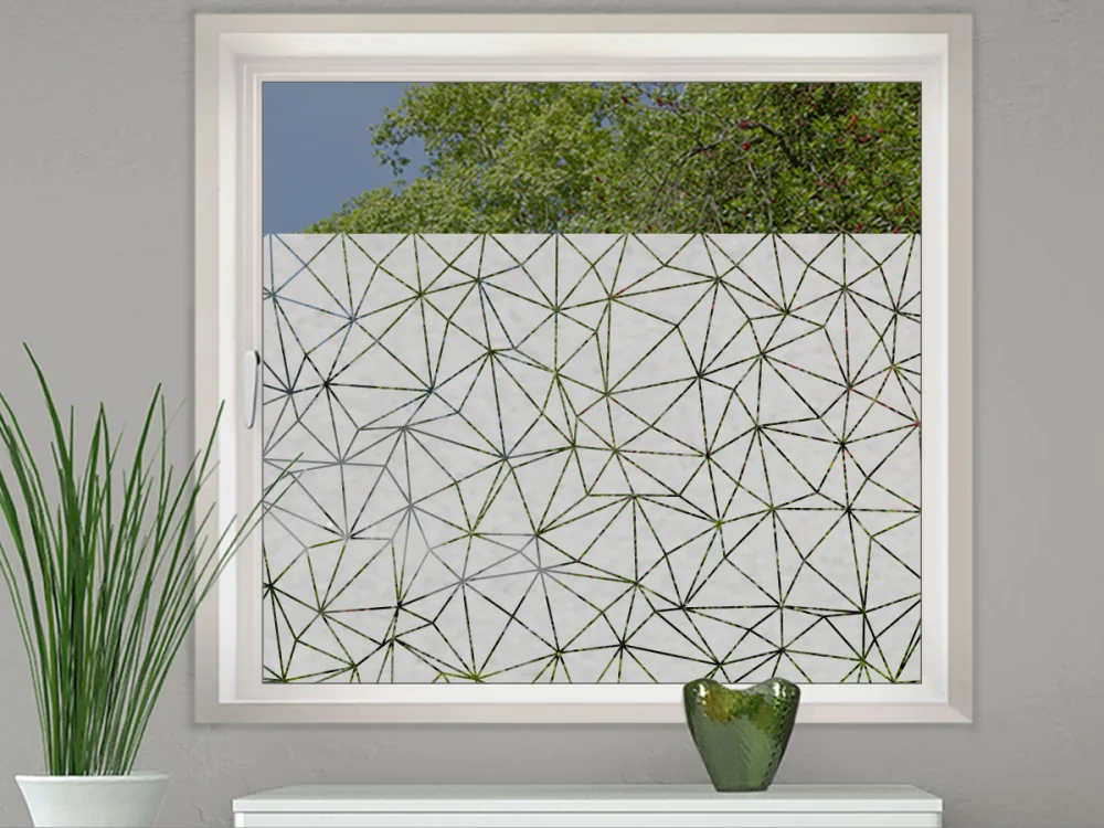 Glastür Milchglasfolie Polygonnetz auf Fenster