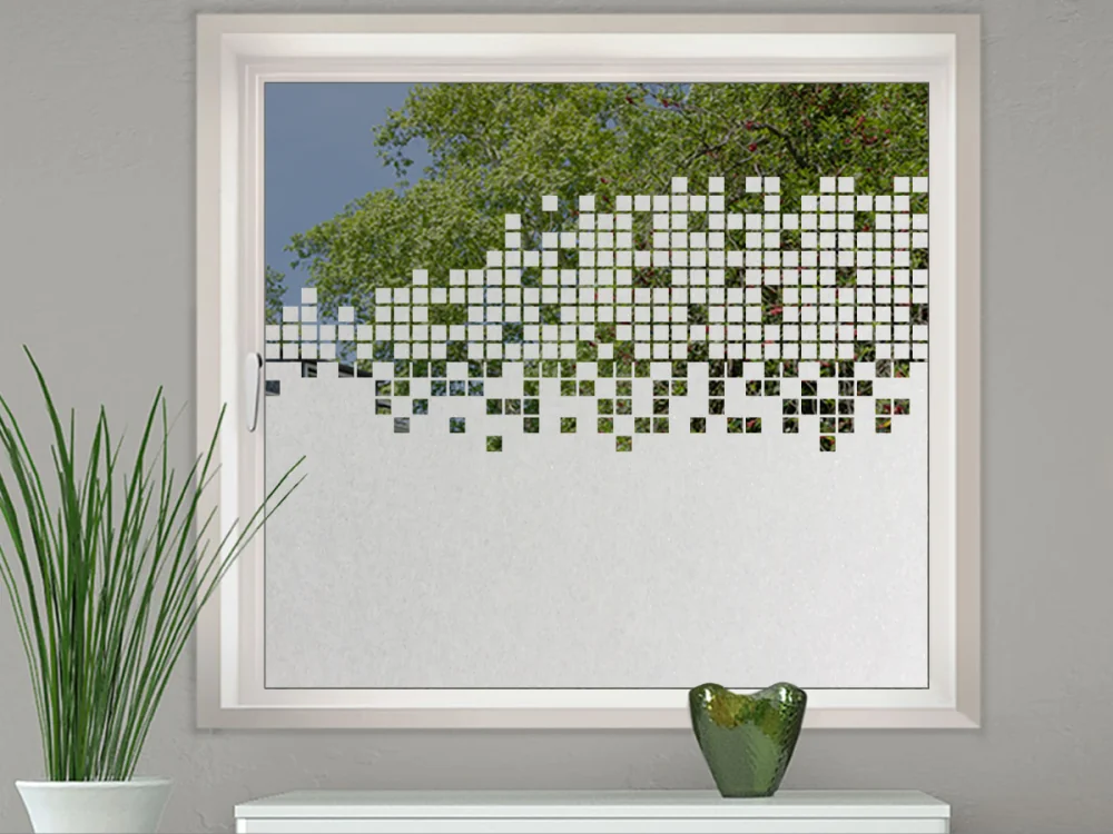 Glastür Milchglasfolie Quadrate auf Fenster