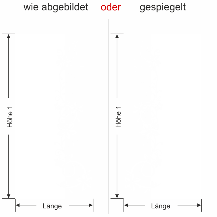 Glastür Milchglasfolie Ranke Ornament - Ansicht Ausrichtung und Farbauswahl