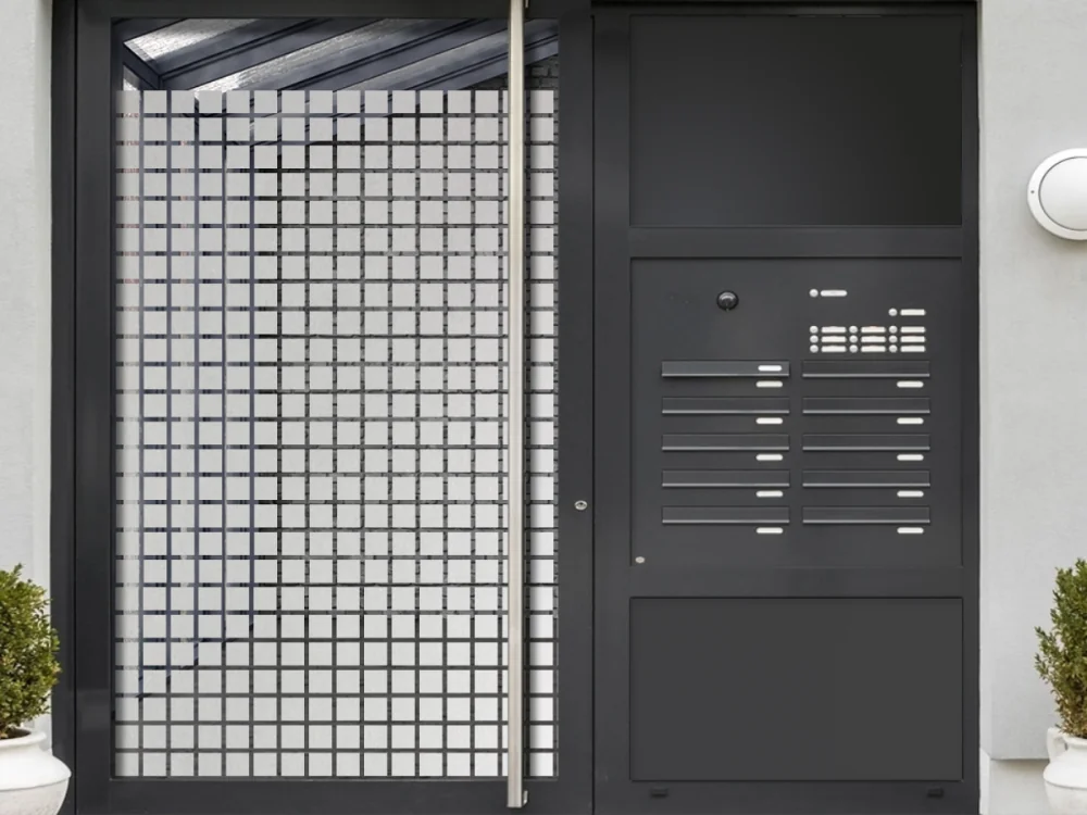 Glastür Milchglasfolie Rechtecke auf Haustür