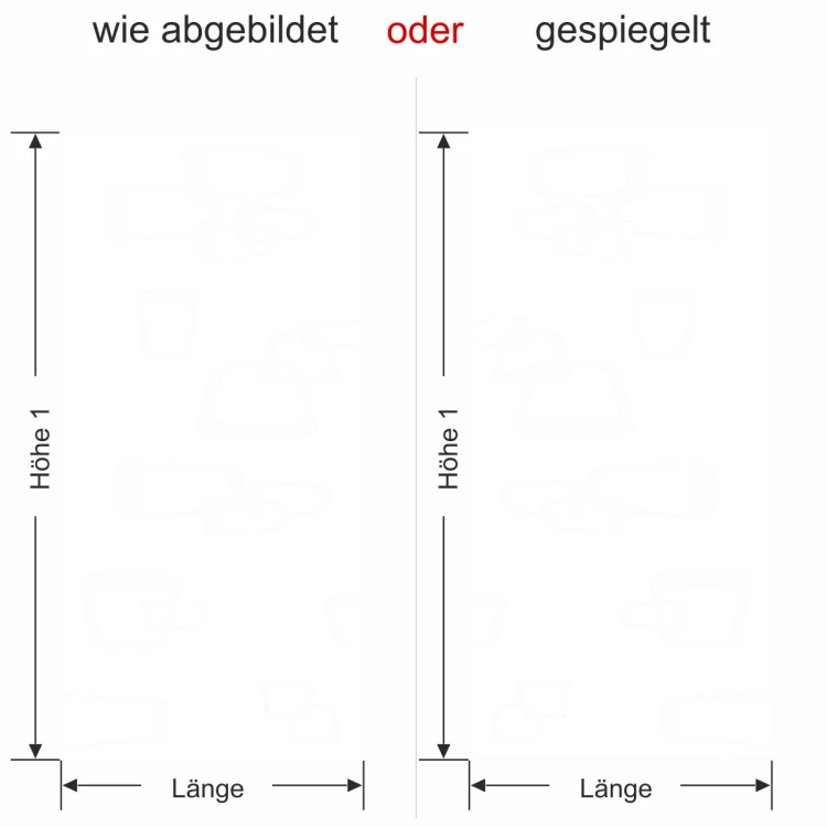 Glastür Milchglasfolie Retrodekor - Ansicht Ausrichtung und Farbauswahl