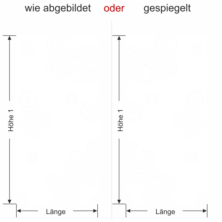 Glastür Milchglasfolie Retrokreise - Ansicht Ausrichtung mit Farbauswahl
