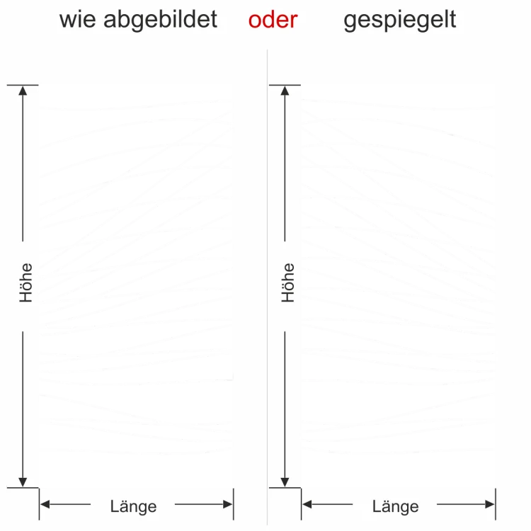 Glastür Milchglasfolie Streifenmuster - Ansicht Farbauswahl und Ausrichtung