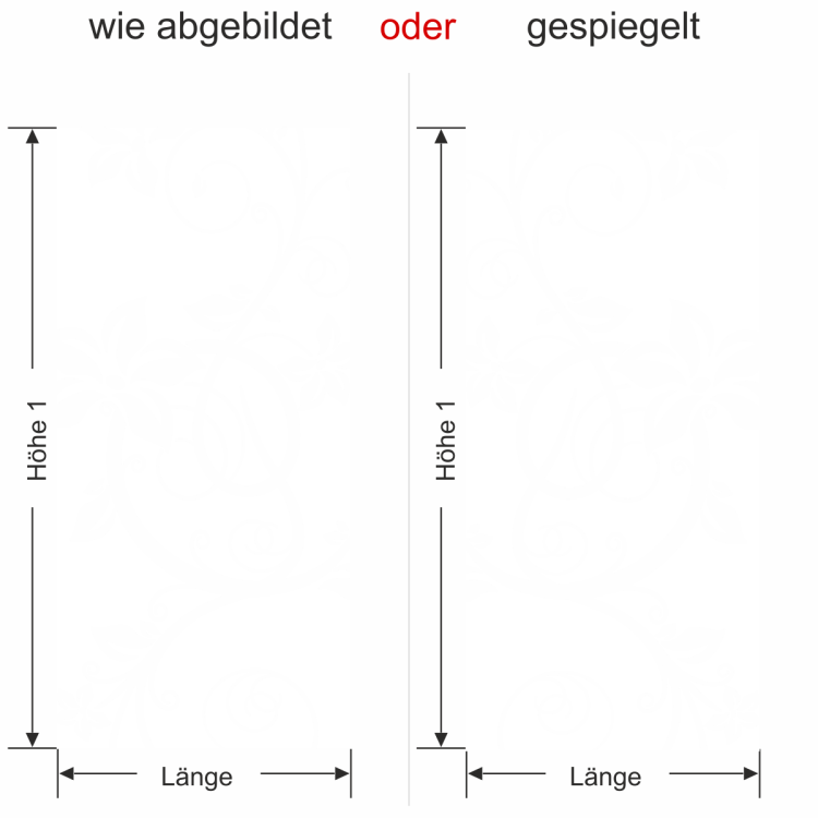 Glastür Milchglasfolie Traumland - Ansicht Ausrichtung und Farbauswahl