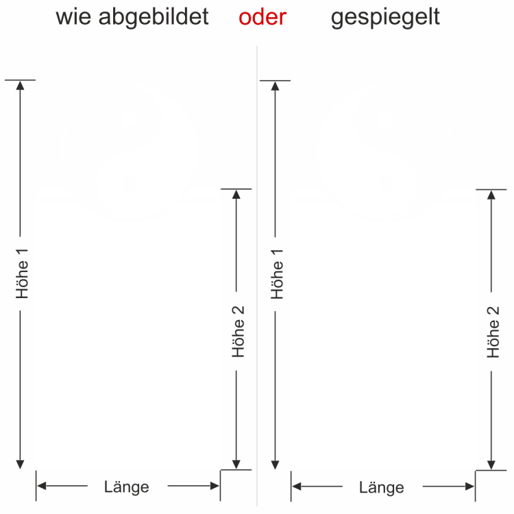 Glastür Milchglasfolie Yin & Yang - Ansicht Ausrichtung mit Farbauswahl Vorschlag 1