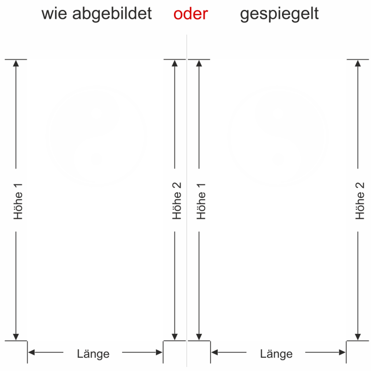 Glastür Milchglasfolie Yin & Yang - Ansicht Ausrichtung mit Farbauswahl Vorschlag 1
