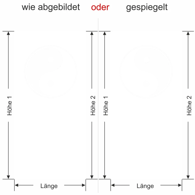 Glastür Milchglasfolie Yin & Yang - Ansicht Ausrichtung mit Farbauswahl Vorschlag 1