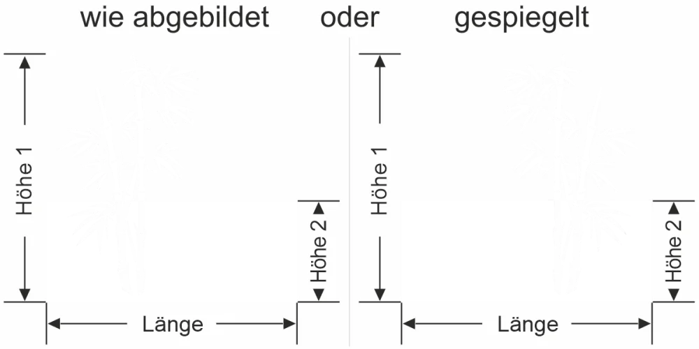 Milchglas Sichtschutzfolie Bambuspflanze - Ansicht Ausrichtung mit Farbauswahl und Anleitung zur Größenberechnung - Vorschlag 1