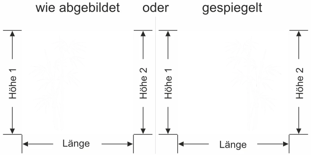 Milchglas Sichtschutzfolie Bambuspflanze - Ansicht Ausrichtung mit Farbauswahl und Anleitung zur Größenberechnung - Vorschlag 2
