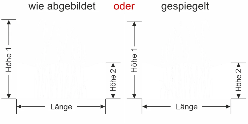 Milchglas Sichtschutzfolie Wiesengräser - Ansicht Ausrichtung mit Farbauswahl und Anleitung zur Größenberechnung - Vorschlag 1