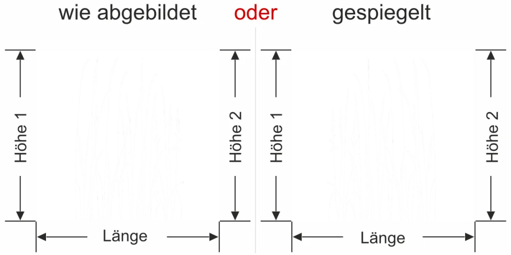 Milchglas Sichtschutzfolie Wiesengräser - Ansicht Ausrichtung mit Farbauswahl und Anleitung zur Größenberechnung - Vorschlag 2