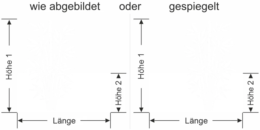 Milchglasfolie Asiatischer Bambus - Ansicht Ausrichtung mit Farbauswahl und Anleitung zur Größenberechnung - Vorschlag 1