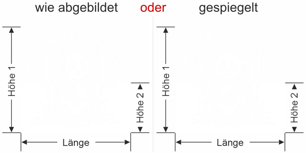 Milchglasfolie Bambus mit Pandabär - Ansicht Ausrichtung mit Farbauswahl und Anleitung zur Größenberechnung - Vorschlag 1