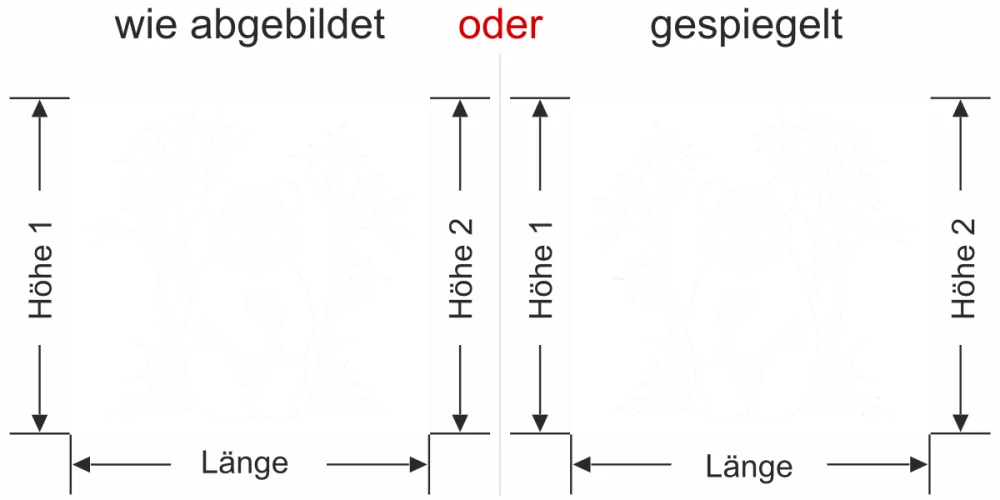 Milchglasfolie Bambus mit Pandabär - Ansicht Ausrichtung mit Farbauswahl und Anleitung zur Größenberechnung - Vorschlag 2