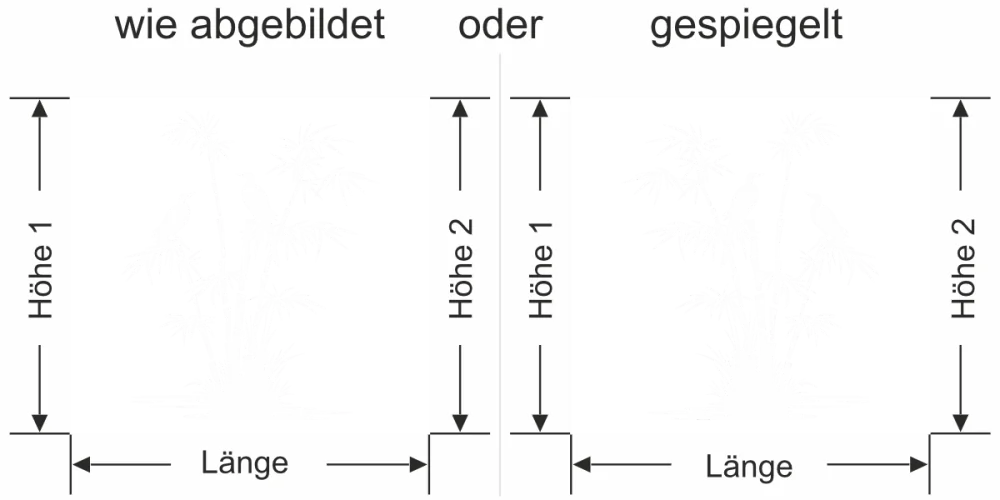 Milchglasfolie Bambus und Vögel am Seeufer - Ansicht Ausrichtung mit Farbauswahl und Anleitung zur Größenberechnung - Vorschlag 2