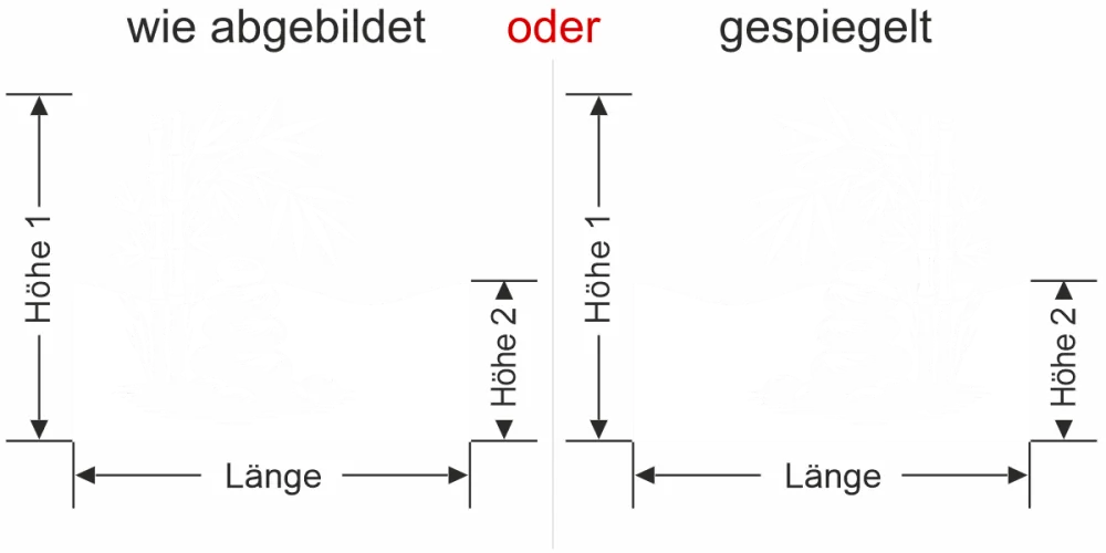 Milchglasfolie Bambusstängel mit Zen Steinen - Ansicht Ausrichtung mit Farbauswahl und Anleitung zur Größenberechnung - Vorschlag 1