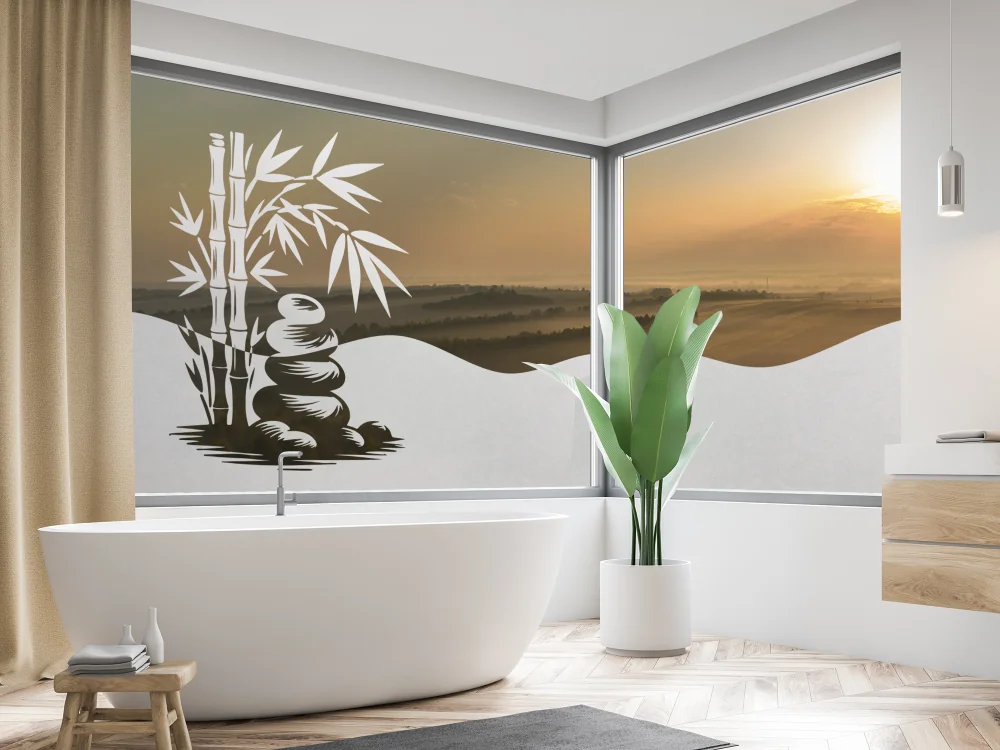 Milchglasfolie Bambusstängel mit Zen Steinen