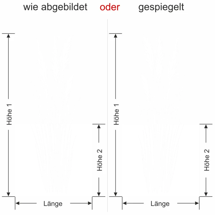 Milchglasfolie Elegante Grashalme - Ansicht Ausrichtung mit Farbauswahl und Anleitung zur Größenberechnung - Vorschlag 1