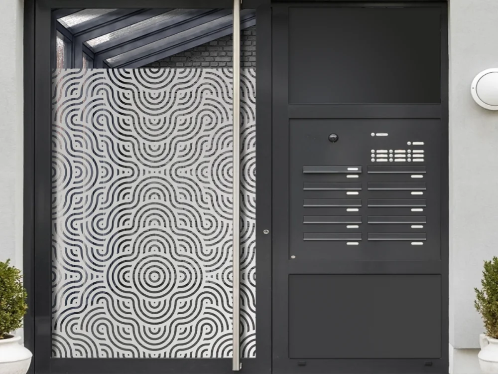 Milchglasfolie Gewerbe Circle Motion auf Eingangstür