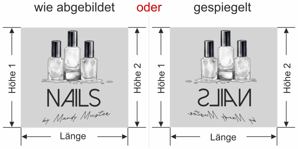Milchglasfolie Gewerbe Kosmetik - Ansicht Ausrichtung mit Farbauswahl Vorschlag 2