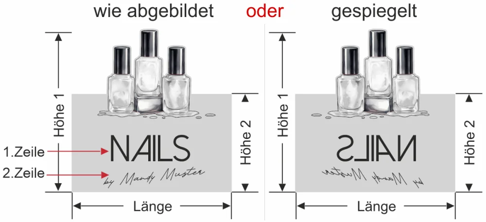 Milchglasfolie Gewerbe Kosmetik - Ansicht Ausrichtung mit Farbauswahl Vorschlag 1