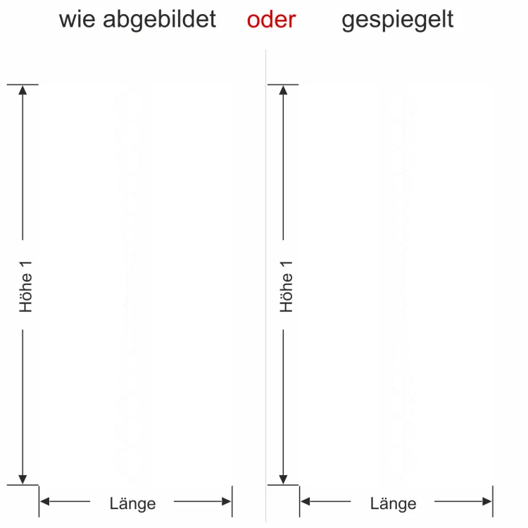Milchglasfolie Gewerbe Kreisdesign - Ansicht Ausrichtung und Farbauswahl