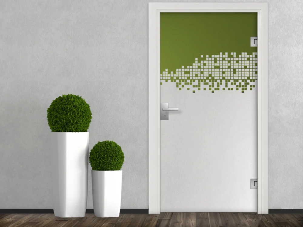 Milchglasfolie Gewerbe Quadrat Design auf Glastür