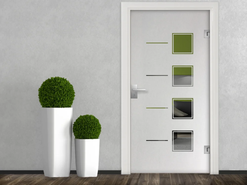 Milchglasfolie Gewerbe Quadratdesign auf Glastür