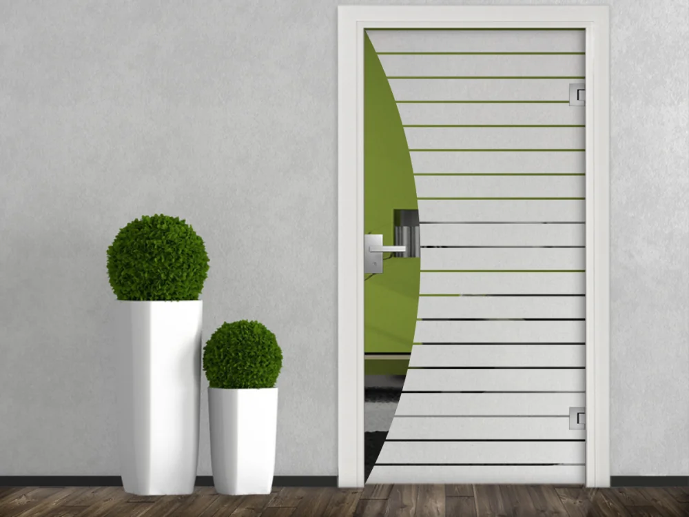 Milchglasfolie Gewerbe Streifenbogen auf Glastür