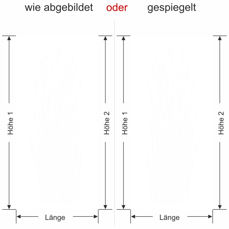Milchglasfolie Glastür Majestätische Gräser - Ansicht Ausrichtung mit Farbauswahl und Anleitung zur Größenberechnung - Vorschlag 1