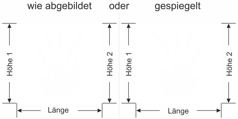 Milchglasfolie Leichtes Ufergras - Ansicht Ausrichtung mit Farbauswahl und Anleitung zur Größenberechnung - Vorschlag 2