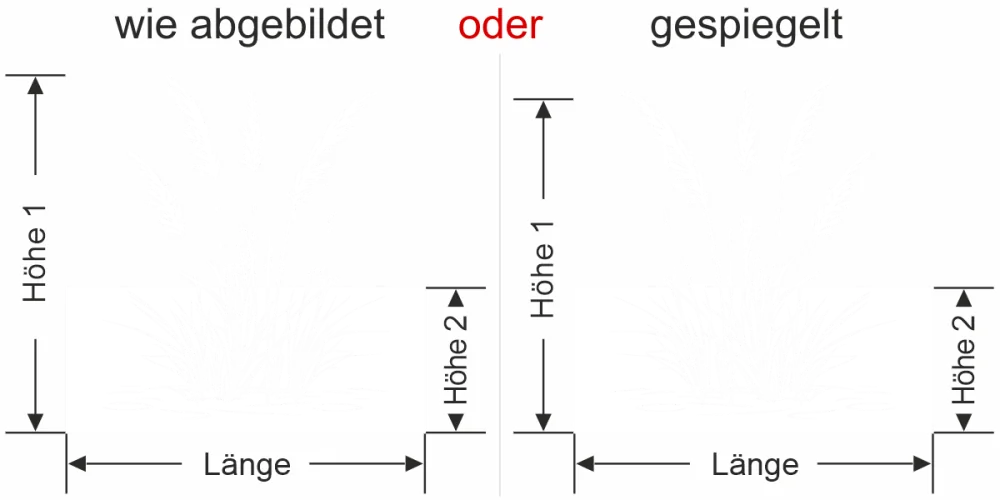Milchglasfolie Leichtes Ufergras - Ansicht Ausrichtung mit Farbauswahl und Anleitung zur Größenberechnung - Vorschlag 1