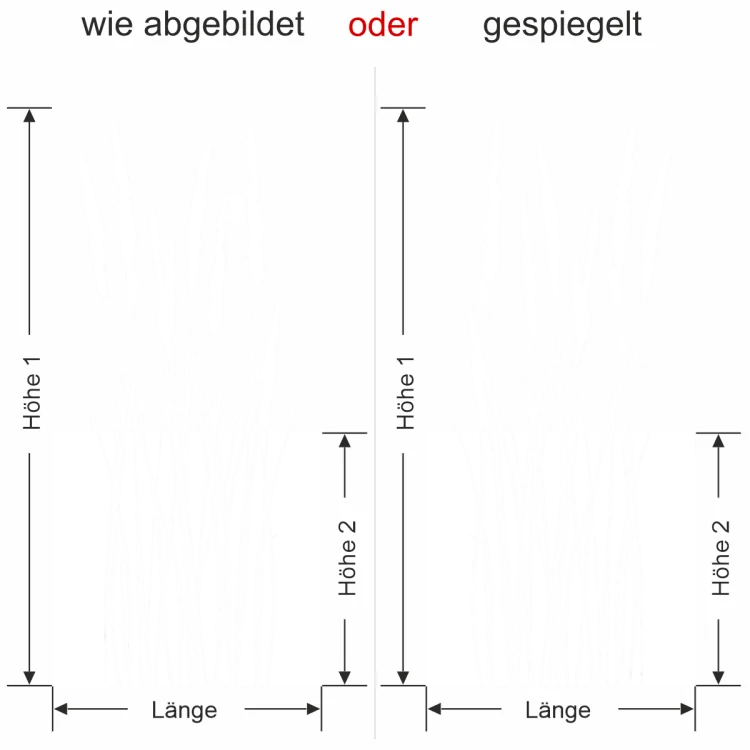 Milchglasfolie Sommergras - - Ansicht Ausrichtung mit Farbauswahl und Anleitung zur Größenberechnung - Vorschlag 1