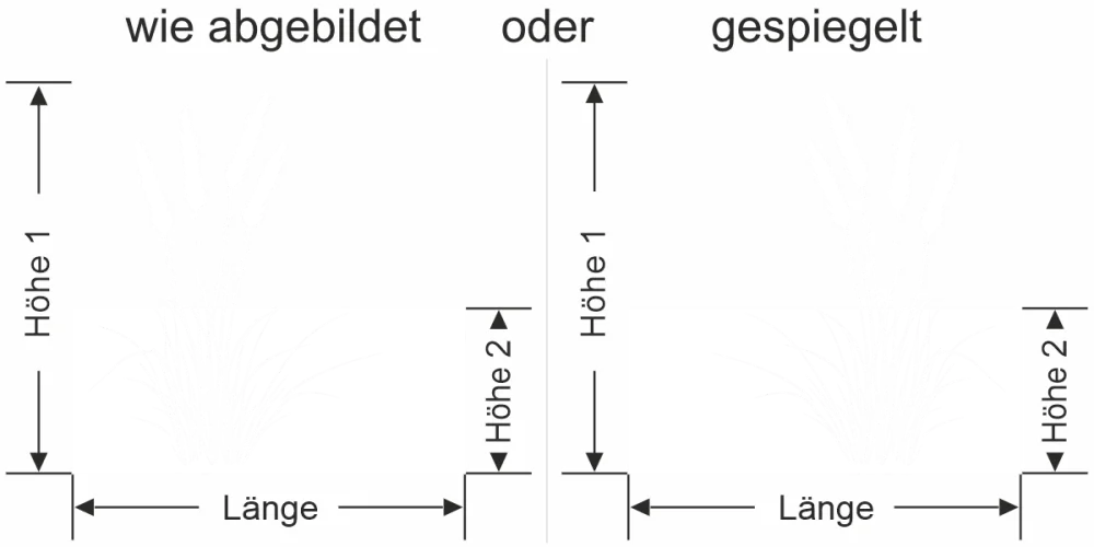 Milchglasfolie Ziergras - Ansicht Ausrichtung mit Farbauswahl und Anleitung zur Größenberechnung - Vorschlag 1