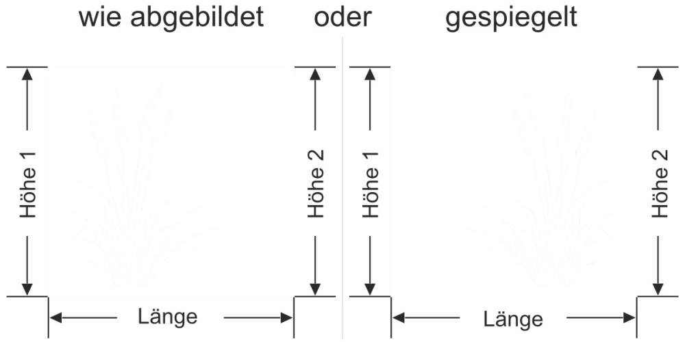 Milchglasfolie Ziergras - Ansicht Ausrichtung mit Farbauswahl und Anleitung zur Größenberechnung - Vorschlag 2