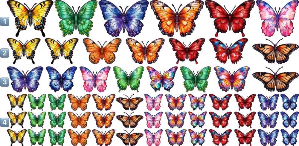 Möbelaufkleber Farbige Schmetterlinge im Set