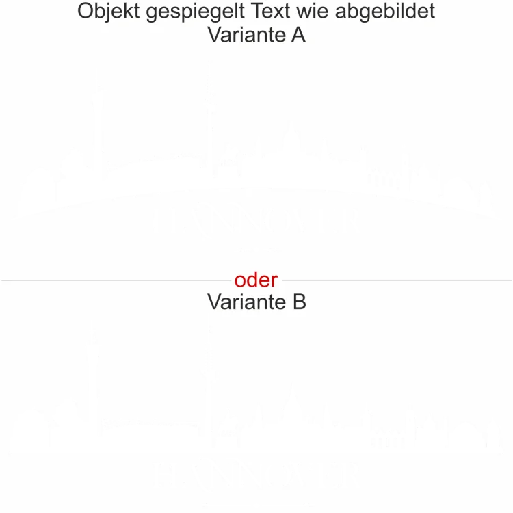 Silhouette von Hannover als Aufkleber für Möbel - Ansicht Ausrichtung mit Farbauswahl und Variante