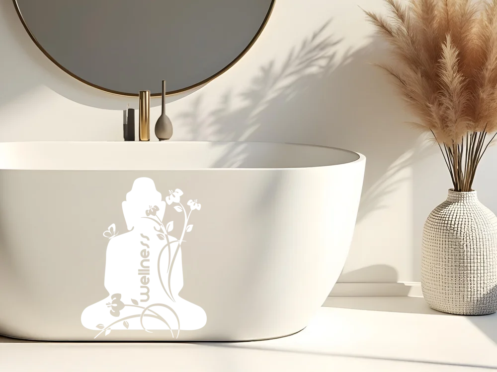 Möbeltattoo mit Wellness Buddha Motiv - Ansicht Ausrichtung mit Farbauswahl Vorschlag 1