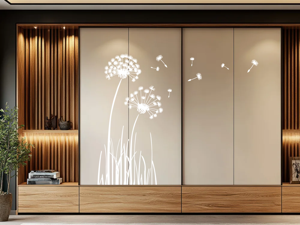 Möbeltattoo mit toller Pusteblume - Ansicht Ausrichtung und Farbauswahl